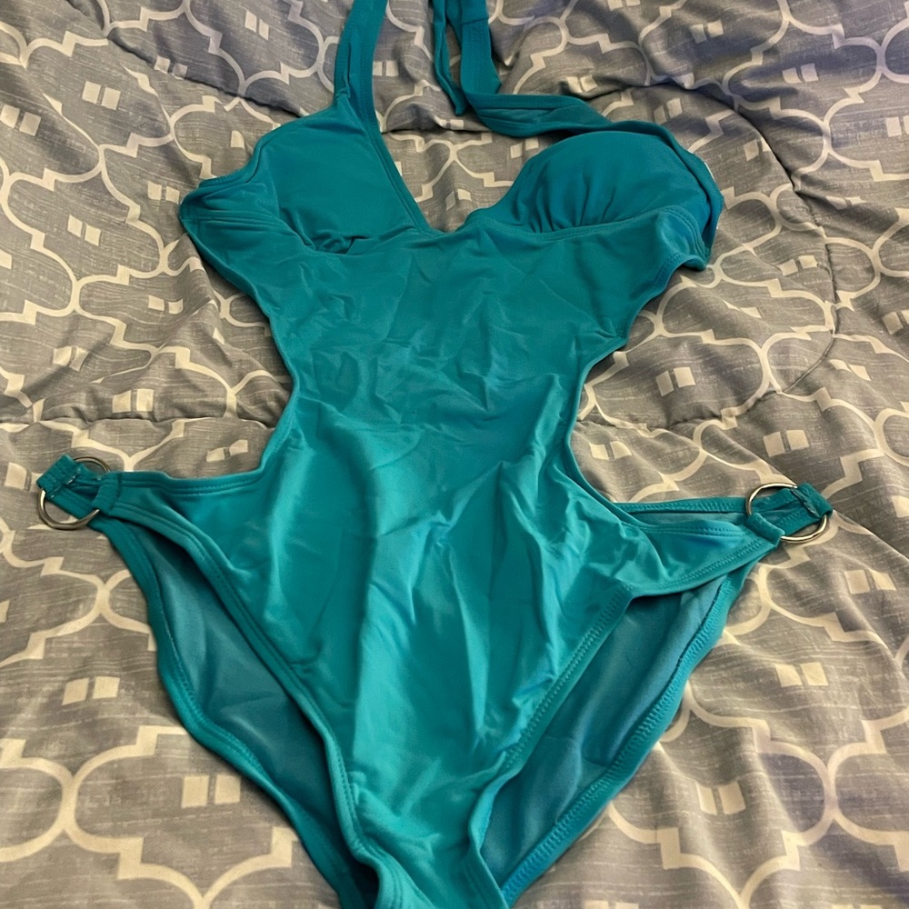 NWOT teal one piece cut out swimsuit sz large
